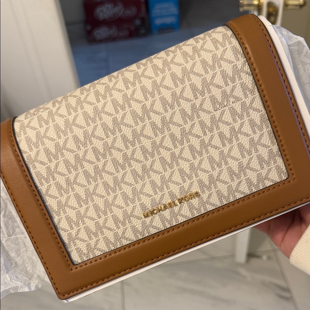 Michael Kors Brown and Cream Jet Set Large Bag